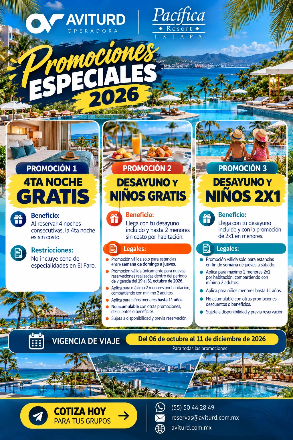 Pacífica Resort Ixtapa — Promociones especiales 2026 · arte promocional completo de AVITURD